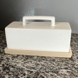 Threshold Speckled Ceramic Butter Dish in Cream and Beige
